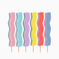 6 Bougies Ondul�es Happy Vibes � 10 cm