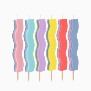 6 Bougies Ondul�es Happy Vibes � 10 cm