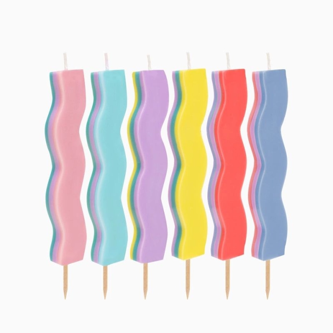 6 Bougies Ondulées Happy Vibes – 10 cm