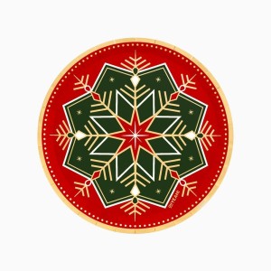 6 Assiettes Flocons de Neige Verts et Rouges