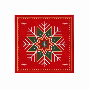 30 Serviettes Flocons de Neige Verts et Rouges