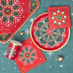 20 Petites Serviettes Flocons de Neige Verts et Rouges. n�1