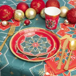 20 Petites Serviettes Flocons de Neige Verts et Rouges. n�2