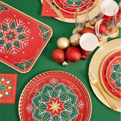 20 Petites Serviettes Flocons de Neige Verts et Rouges. n�3