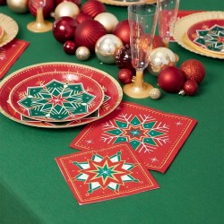 20 Petites Serviettes Flocons de Neige Verts et Rouges. n�4