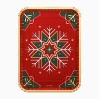 Lot de 2 Plateaux Rectangulaires Flocons de Neige Verts et Rouges