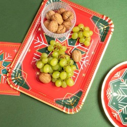 Lot de 2 Plateaux Rectangulaires Flocons de Neige Verts et Rouges. n�1