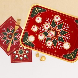Lot de 2 Plateaux Rectangulaires Flocons de Neige Verts et Rouges. n�3