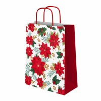 Petit Sac Cadeau de No�l Poinsettia Blanc - 24 cm