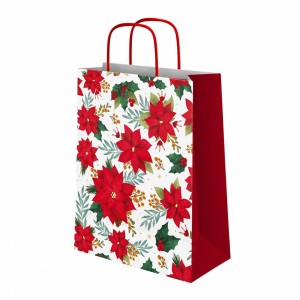 Petit Sac Cadeau de No�l Poinsettia Blanc - 24 cm