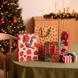 Petit Sac Cadeau de No�l Poinsettia Blanc - 24 cm. n�1