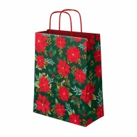 Petit Sac Cadeau de No�l Poinsettia Vert - 24 cm