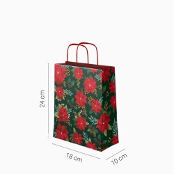 Petit Sac Cadeau de No�l Poinsettia Vert - 24 cm. n�2