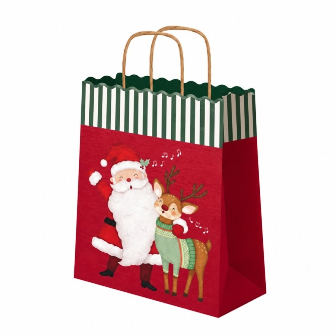 Petit Sac Cadeau de No�l P�re No�l  /  Renne - 24 cm 