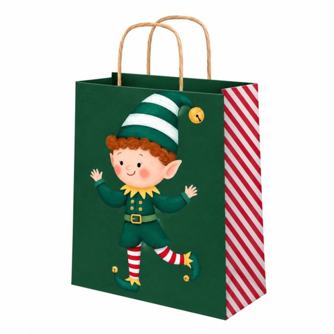Petit Sac Cadeau de Noël Père Lutin - 24 cm