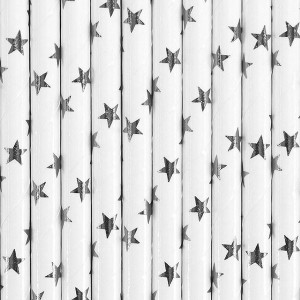 10 Pailles Papier Etoiles Argent