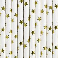 10 Pailles Papier Etoiles Or