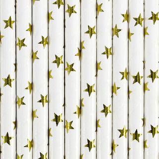 10 Pailles Papier Etoiles Or 