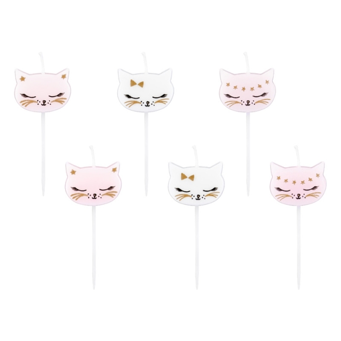 6 Mini Bougies Mademoiselle Chat (7 cm) 