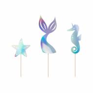 3 Cake Toppers Sirène - Iridescent