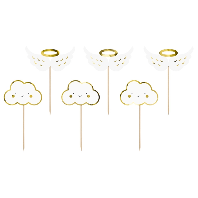6 Cake Toppers - Nuages et Anges (12, 5 cm) 