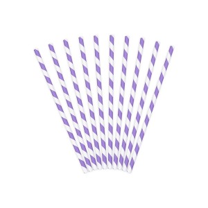 10 Pailles Papier Rayées Violet/Blanc - Océan Iridescent