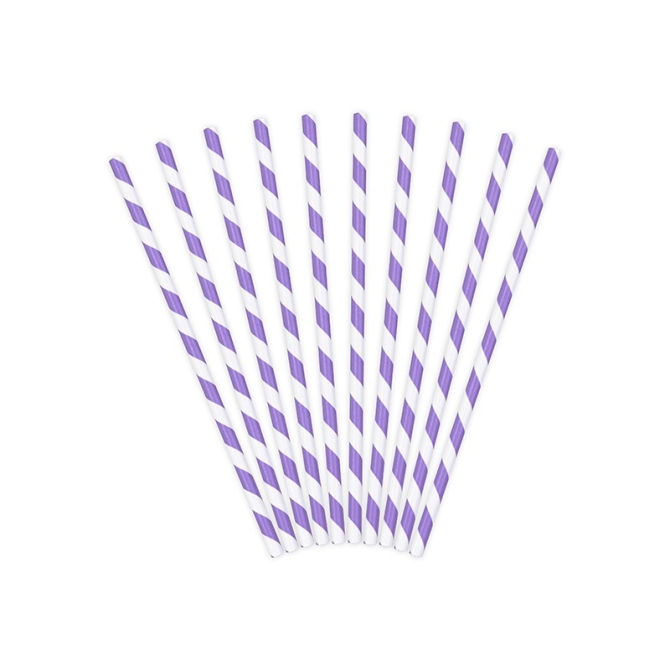 10 Pailles Papier Rayes Violet / Blanc - Ocan Iridescent 