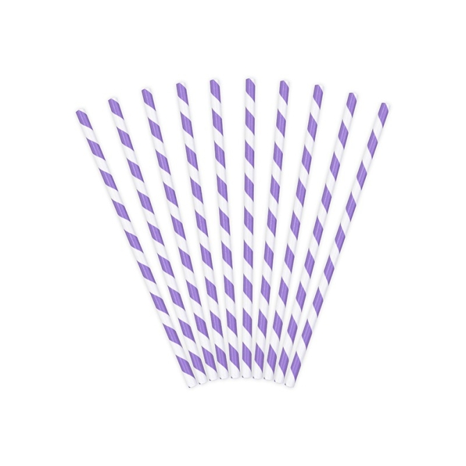 10 Pailles Papier Rayes Violet / Blanc - Ocan Iridescent 