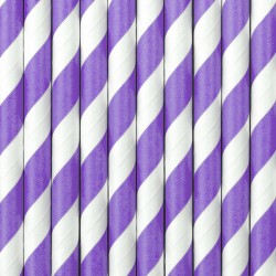 10 Pailles Papier Rayes Violet / Blanc - Ocan Iridescent. n1