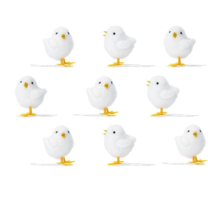 9 Petits Poussins de Pques Blanc - 7 cm 