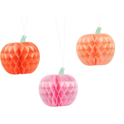 3 Citrouilles Nid d Abeille  Suspendre - 24 cm 