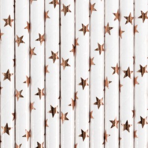 10 Pailles Blanches - Etoiles Mtalliss Rose Gold