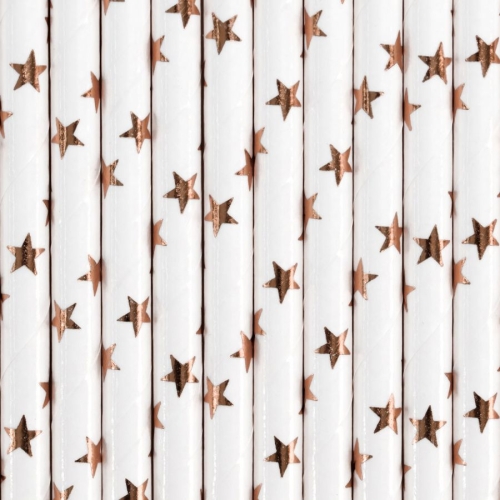 10 Pailles Blanches - Etoiles Mtalliss Rose Gold 