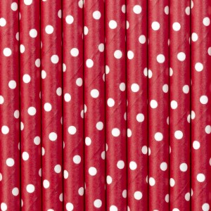 10 Pailles Rouges - Pois Blancs