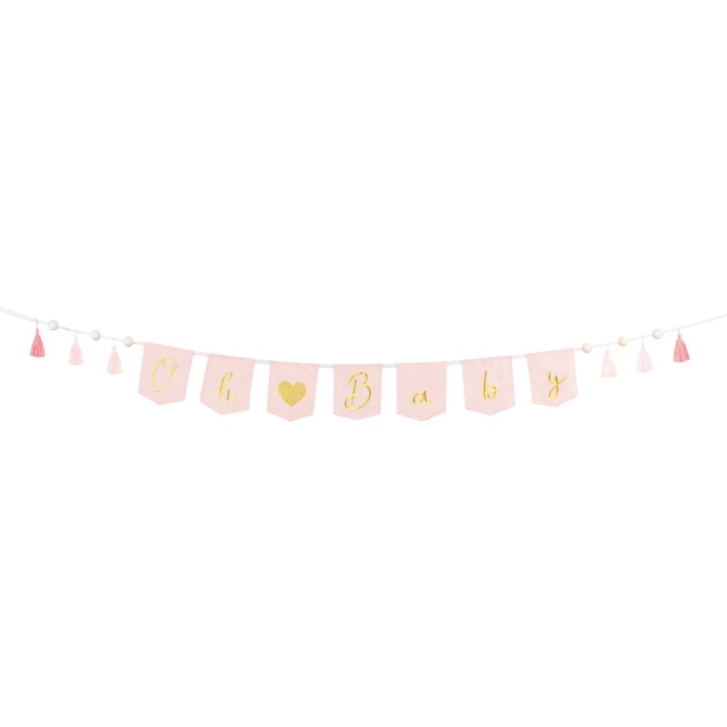 Guirlande Oh Baby avec Pompons Rose - 2, 6m 