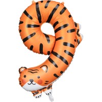 Ballon Aluminium Hlium Animaux Chiffre 9 - Tigre
