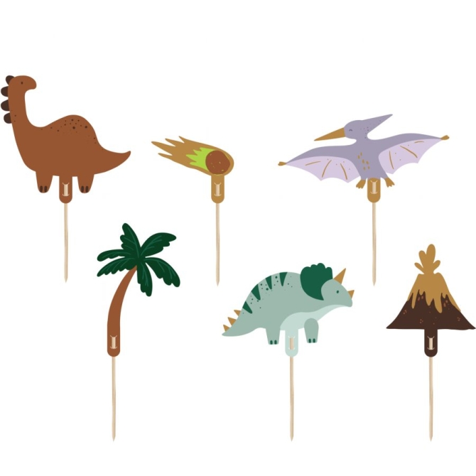 6 Pics Cake Toppers Dino Triceratops 