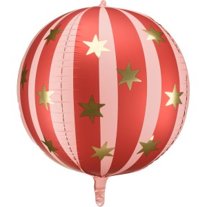 Ballon Aluminium Hlium Rouge Mat avec toiles Dores  50 cm