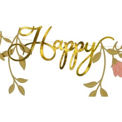 Bannire Happy Birthday Fleurs Rose / Or - 1, 3 m. n1