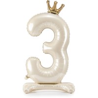 Ballon Aluminium Debout Chiffre 3 Crme Clair - 84 cm