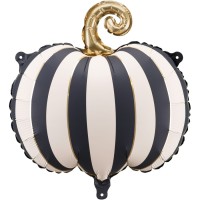 Ballon Aluminium Citrouille Raye Noires/Crmes - 39 cm