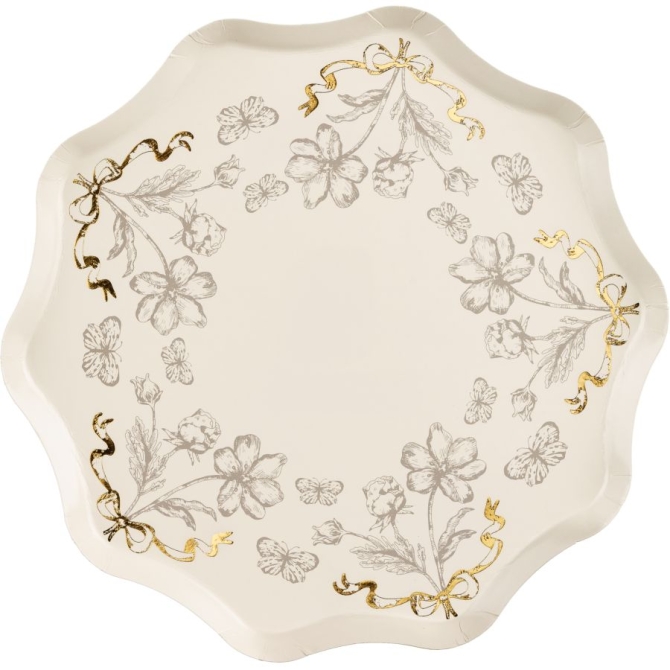 6 Assiettes Beige Floral – Détails Dorés Brillants