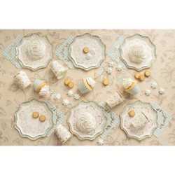 6 Assiettes Beige Floral – Détails Dorés Brillants. n°1