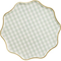 6 Assiettes  Carreaux Verts  Bord Dor Brillant