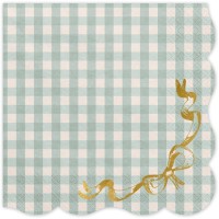 12 Serviettes  Carreaux Verts  Noeud Dor Brillant