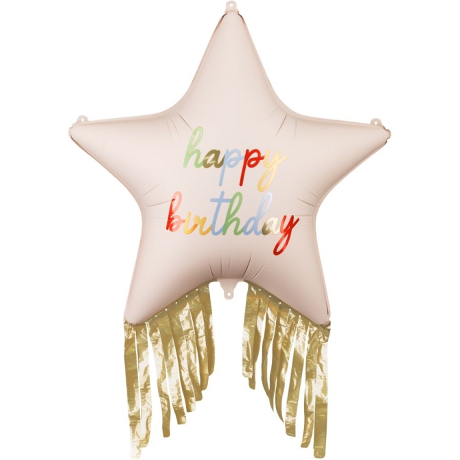 Ballon Aluminium Hélium – Étoile à Franges Happy Birthday – 72 cm
