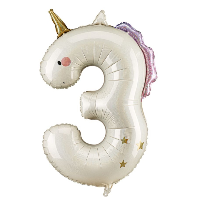 Ballon Aluminium G�ant Licorne Chiffre 3 - 93 cm 