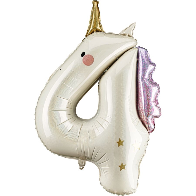 Ballon Aluminium G�ant Licorne Chiffre 4 - 93 cm 