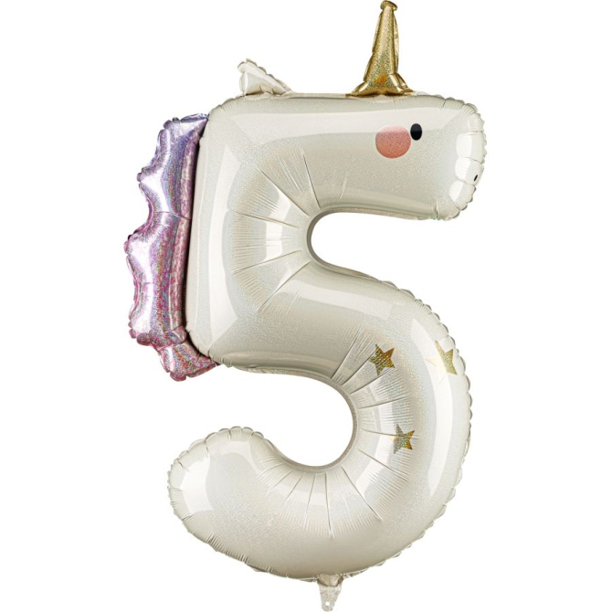 Ballon Aluminium G�ant Licorne Chiffre 5 - 93 cm 