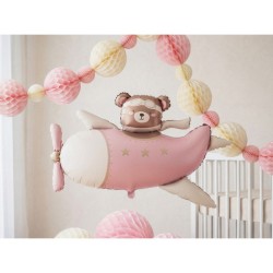 Ballon Aluminium H�lium G�ant Avion Rose avec Ourson � 94 cm. n�1